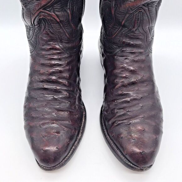 Lucchese Full Quill Ostrich Cowboy Boots Men's 9EE Black Cherry Leather Western - Picture 5 of 14